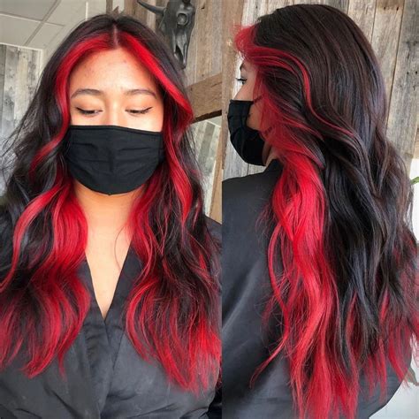 red hair underneath|underlayer red and black hair.